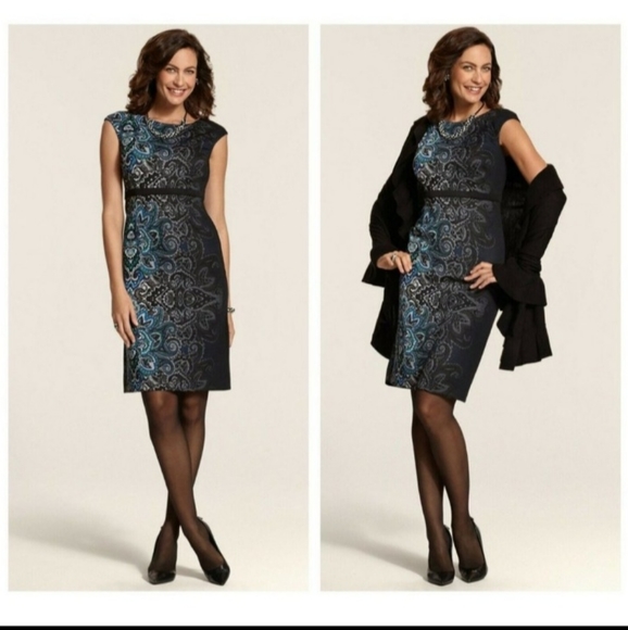 Chico's Sheath Dress Size 6 Blue Fade to Black Paisley - Picture 11 of 11